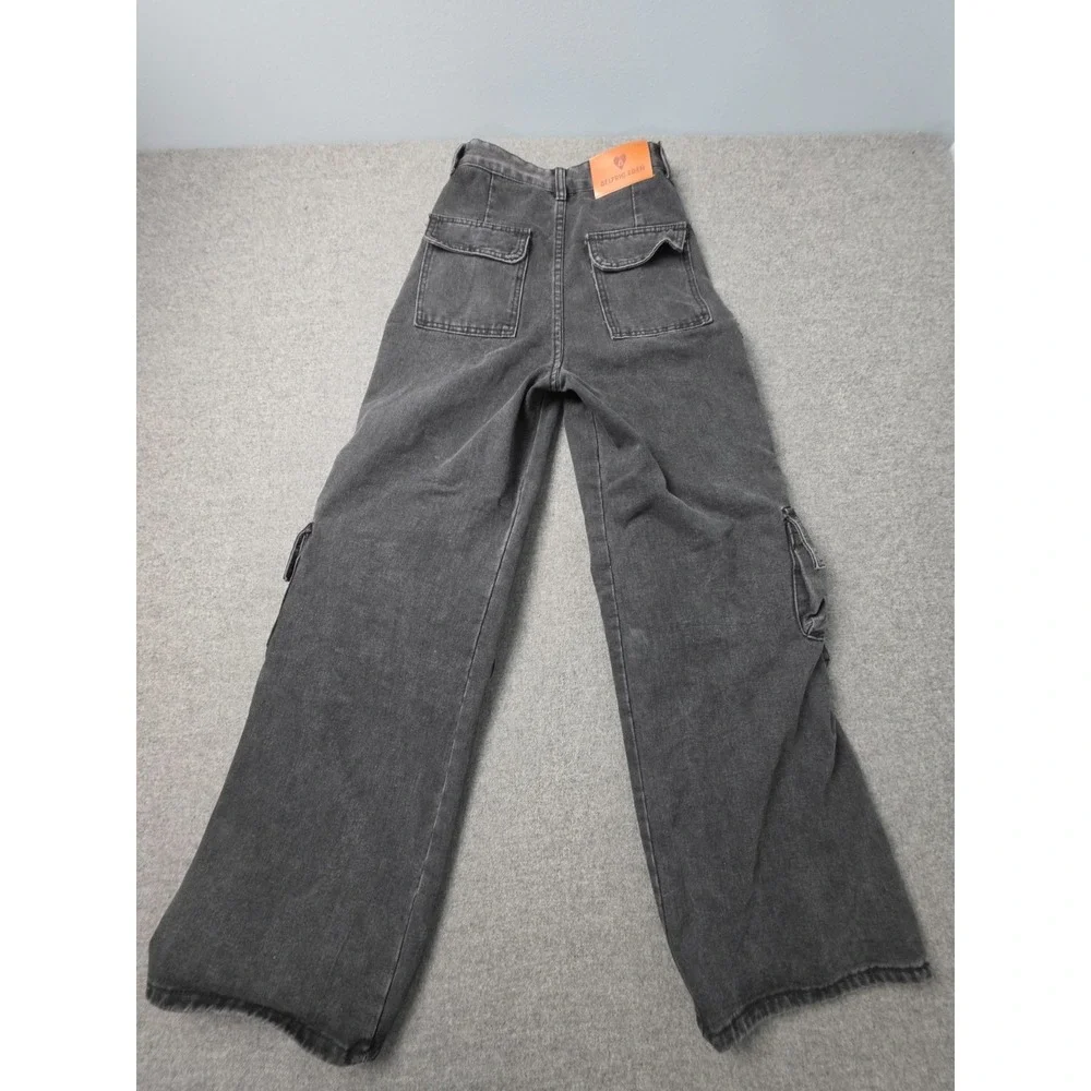 Aelfric Eden Baggy Jeans Women 26 Black Denim Utility Pocket Wide Leg Streetwear